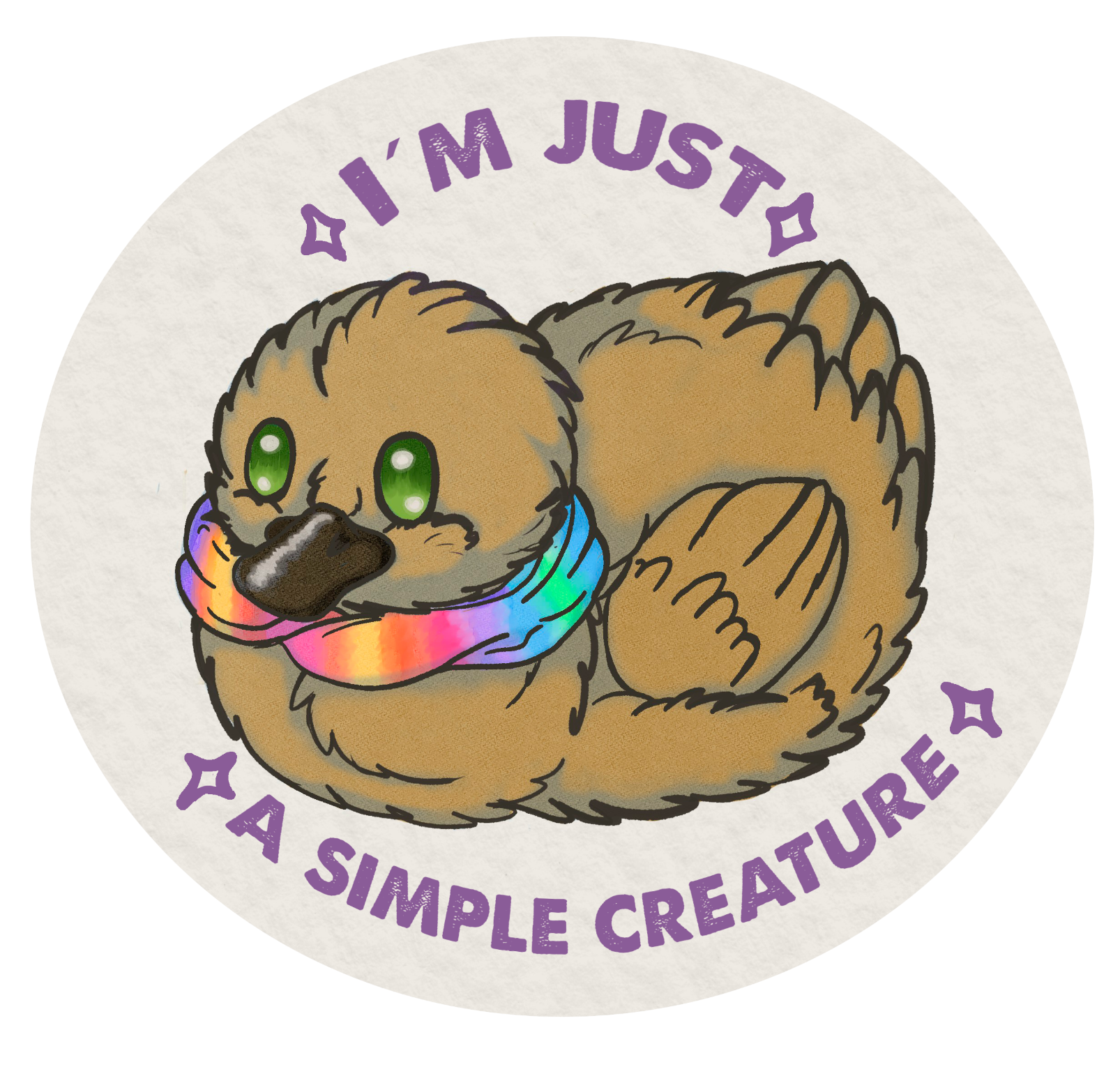 circle profile pic were is an fluffy yellow duck with an colorful scarf. it has text " I m just a simple creature"