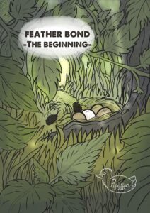 Comic cover for feather bond that has nest with some eggs that are surrounded by greenery
