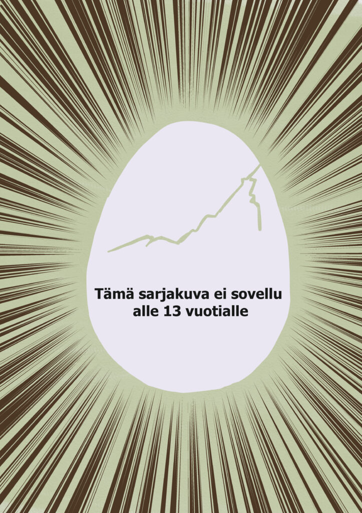 Varoitus sivu jossa lukee ettei kyseinen sarjakuva sovellu alle 13 vuotialle